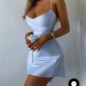 Baby blue mini dress with criss cross back